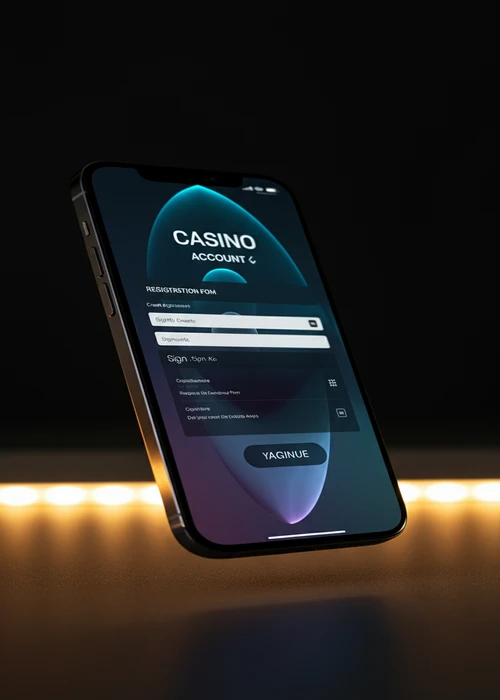 Graphic of the Gamefirst Casino registration form with fields for personal data and account information.